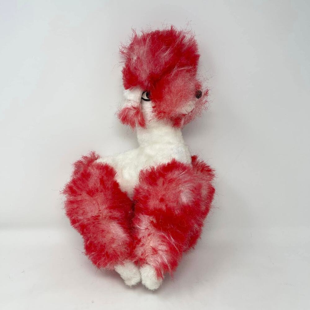 VTG Superior Toy Poodle Dog Plush Red White Foam Pellet Stuffed Animal 15" Retro